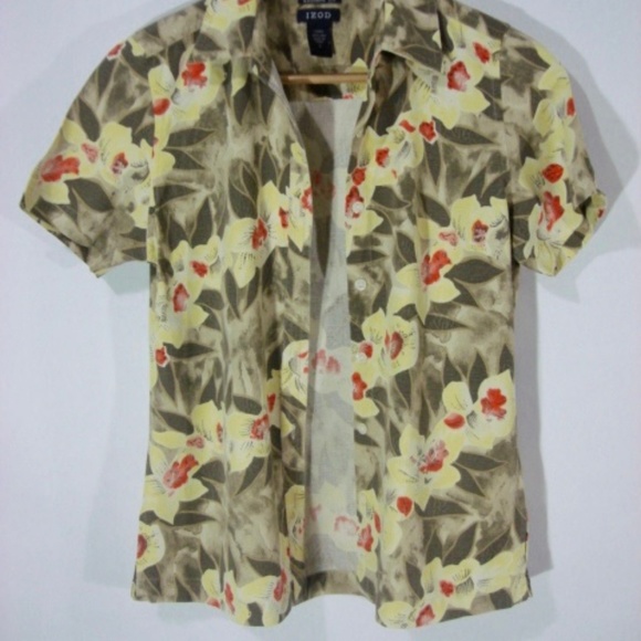 IZOD 100% Silk Vintage S/S Tropical Floral Shirt - Picture 5 of 5